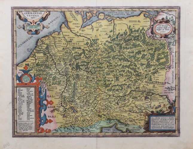 old original map of Celtic Germania by Ortelius, with mention of the tribes