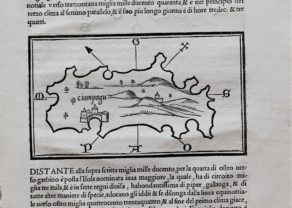 Oldest map of Japan by Bordone 1528, with Java at verso side