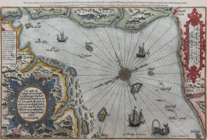 Old map of the Gulf of Finland by Lucas Janszoon Waghenaer