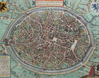 Old 17th century map of Brugge, Bruges by Braun and Hogenberg