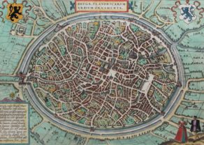 Old 17th century map of Brugge, Bruges by Braun and Hogenberg
