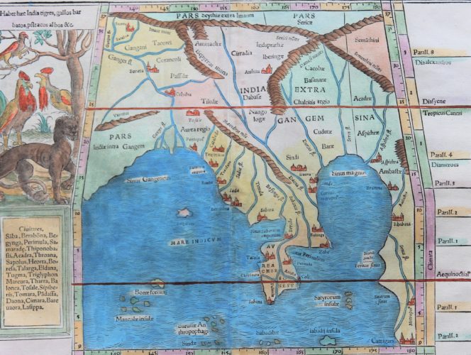 Old map 1542 of South East Asia (Gulf of Bengal) by Muenster