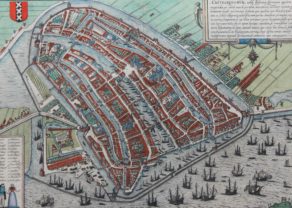 Old 16th century map of Amsterdam by Braun and Hogenberg