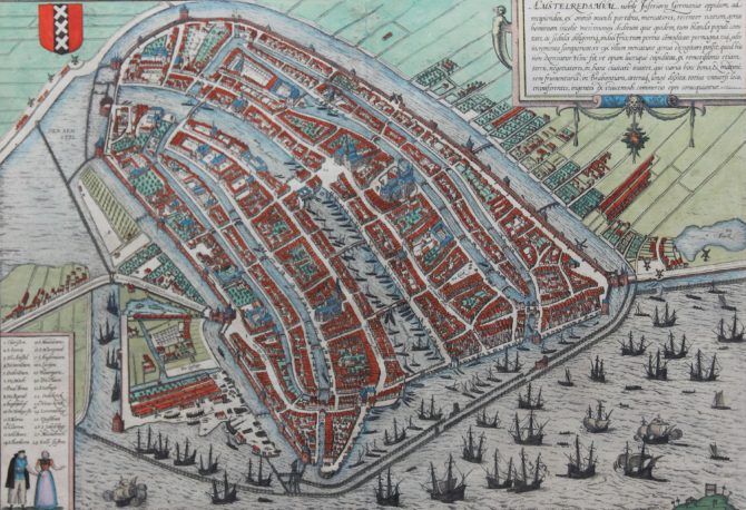 Old 16th century map of Amsterdam by Braun and Hogenberg