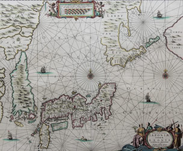 Old 17th century map of Japan and Korea by Janssonius