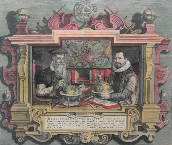 Nice old double portrait of Gerard Mercator and Jodocus Hondius