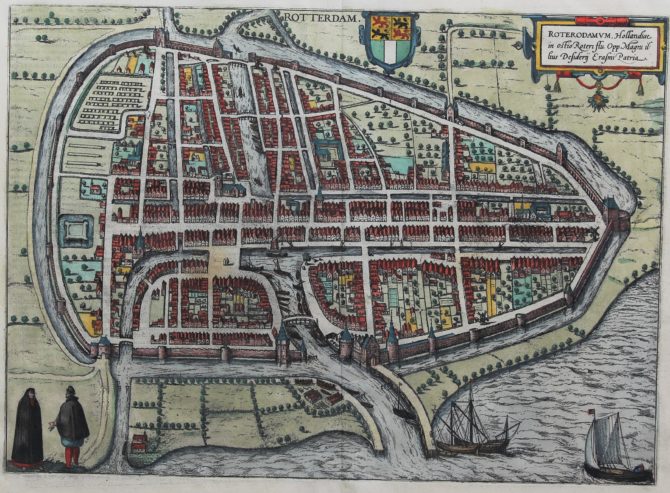 Original 16th century view of Rotterdam by Braun and Hogenberg