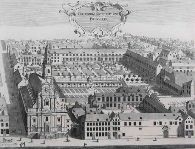 Original view of Jesuit College in Brussels by Sanderus, 1663