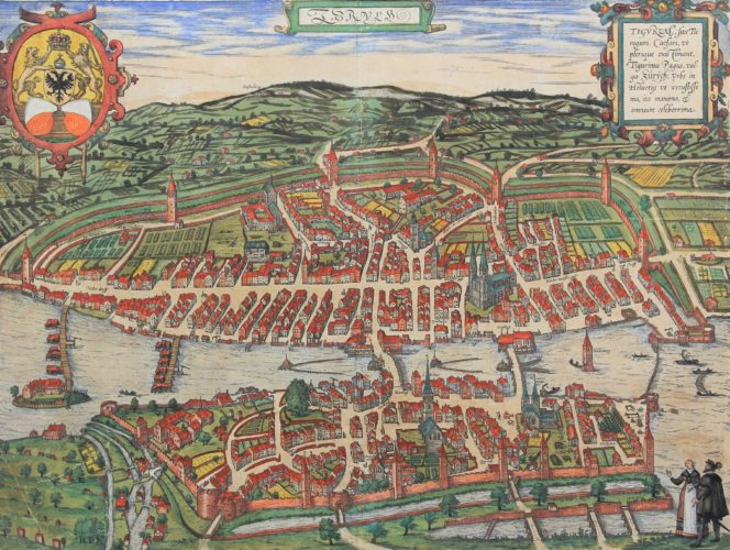 Original 16th century view and town plan of Zurich by Braun Hogenberg