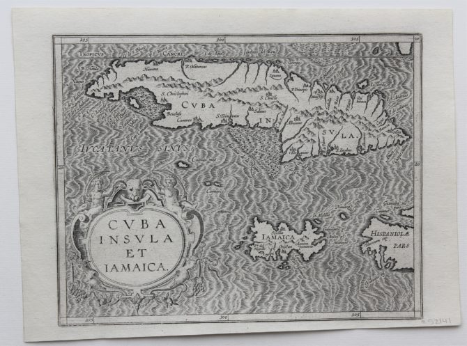 Old map of Cuba and Jamaica by Wytfliet, 1597