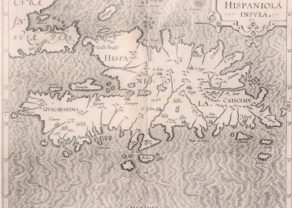 Old map of Hispaniola by Wytfliet, 1597