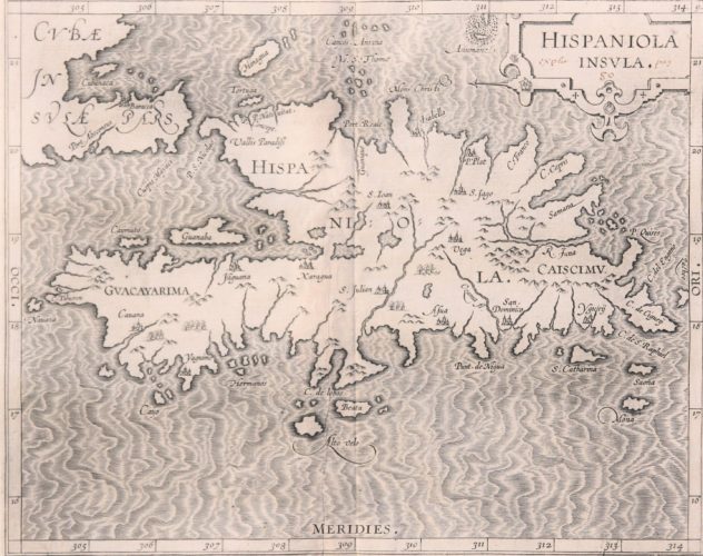 Old map of Hispaniola by Wytfliet, 1597