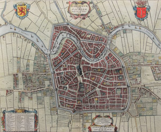 Old map of Haarlem in Holland by Joan Blaeu, 1652