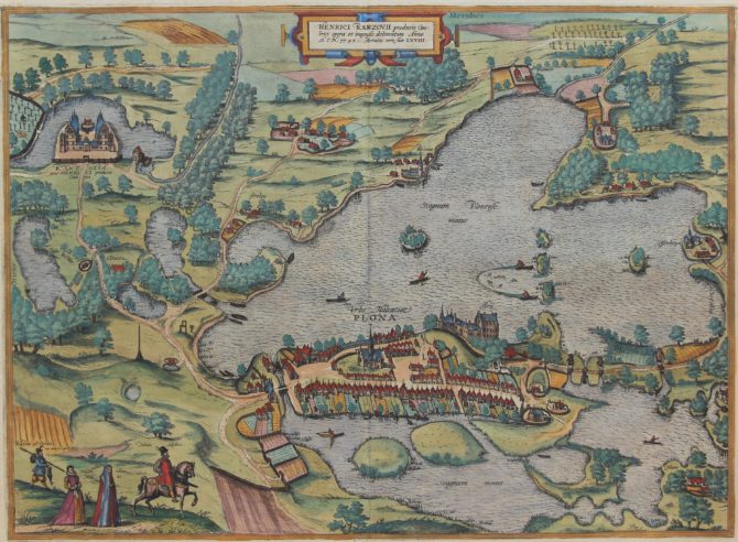 Old map of Plön (Germany) by Braun Hogenberg, 1596/1623