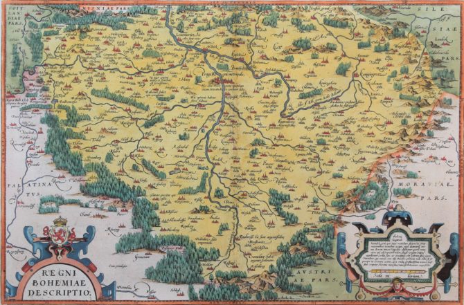 Old map of Bohemia by Ortelius, 1570/1595