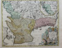 Old map of Southern Sweden by Homann, ca. 1710