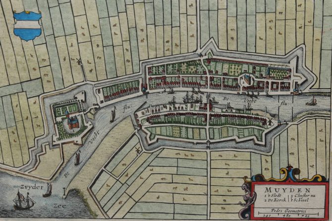 Old map by Joan Blaeu of Muiden and the Muiderslot, 1649 or 1652