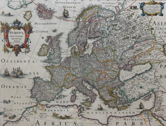 OLd and superb map of Europe (1631) by Henricus Hondiuss puslished in 1633