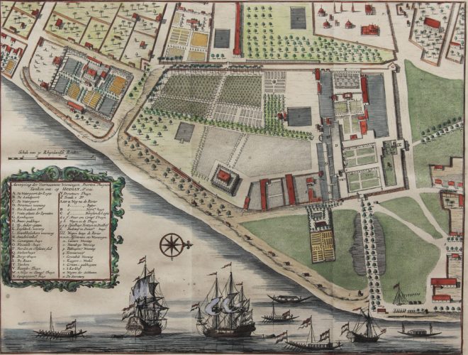 Old map of Dutch India Company settlement of Hoegly, Hooghly or Chinsura by Valentyn, 1726