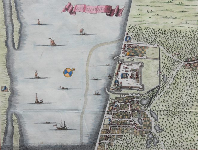 Old coloroued map of Jaffna by Valentyn, 1726