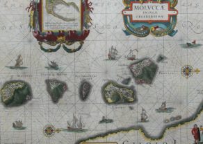 Superb map of the Moluccas, the spice islands with Timor, Ternate and Tidoreby Joan Blaeu, 1644