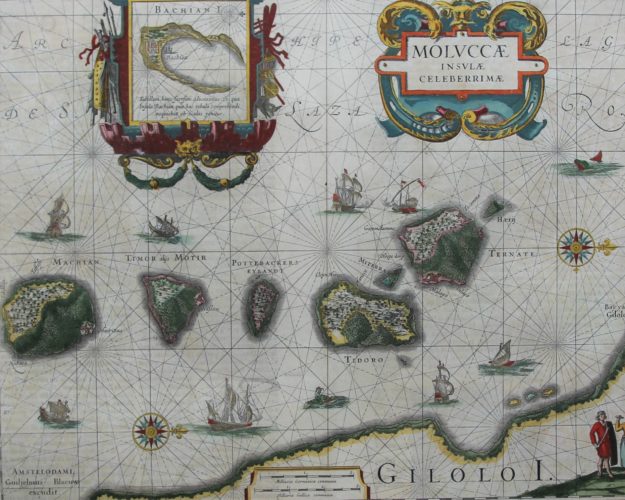 Superb map of the Moluccas, the spice islands with Timor, Ternate and Tidoreby Joan Blaeu, 1644