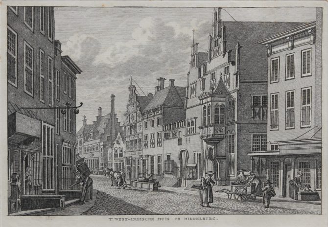 Old view of HQ of Dutch West India Company (WIC) in MIddelburg by Bendorp, 1793