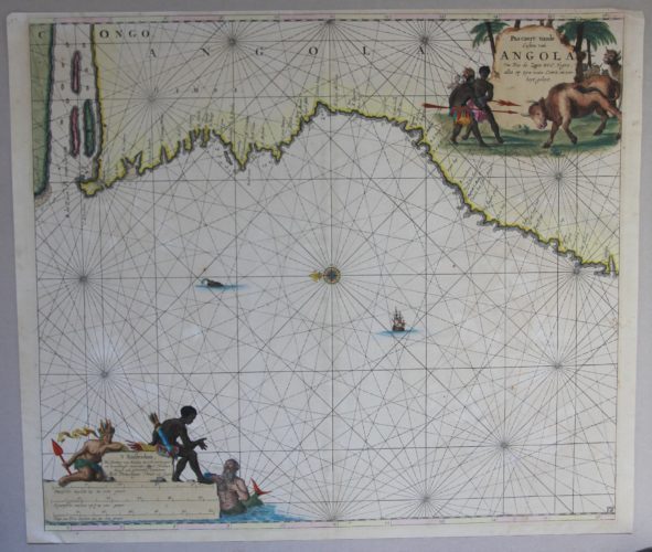 Superb old chart of the mouth of the Congo River and the coast of Angola by van Keulen