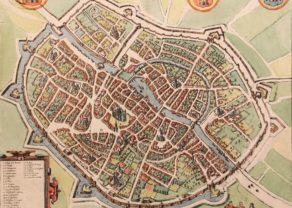 Old map of Tournai by Braun Hogenberg, 1588
